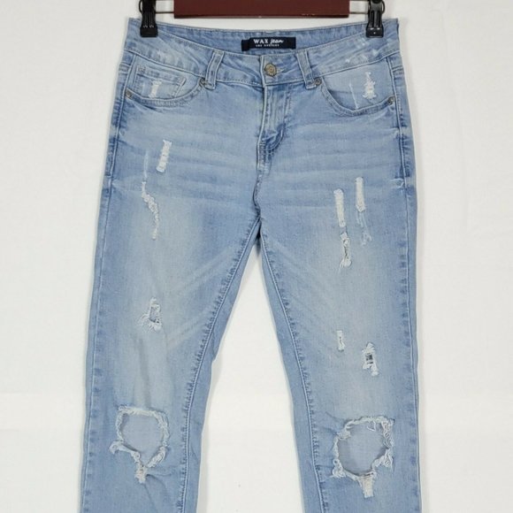 Wax Jean Distressed Skinny Destroyed Stretch Denim 28 x 27 - Picture 3 of 11